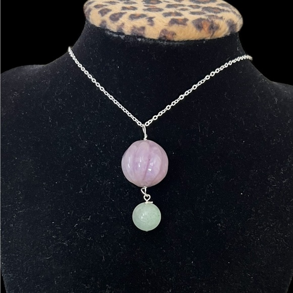 Large carved amethyst pendant silver wire matching necklace - Picture 2 of 6